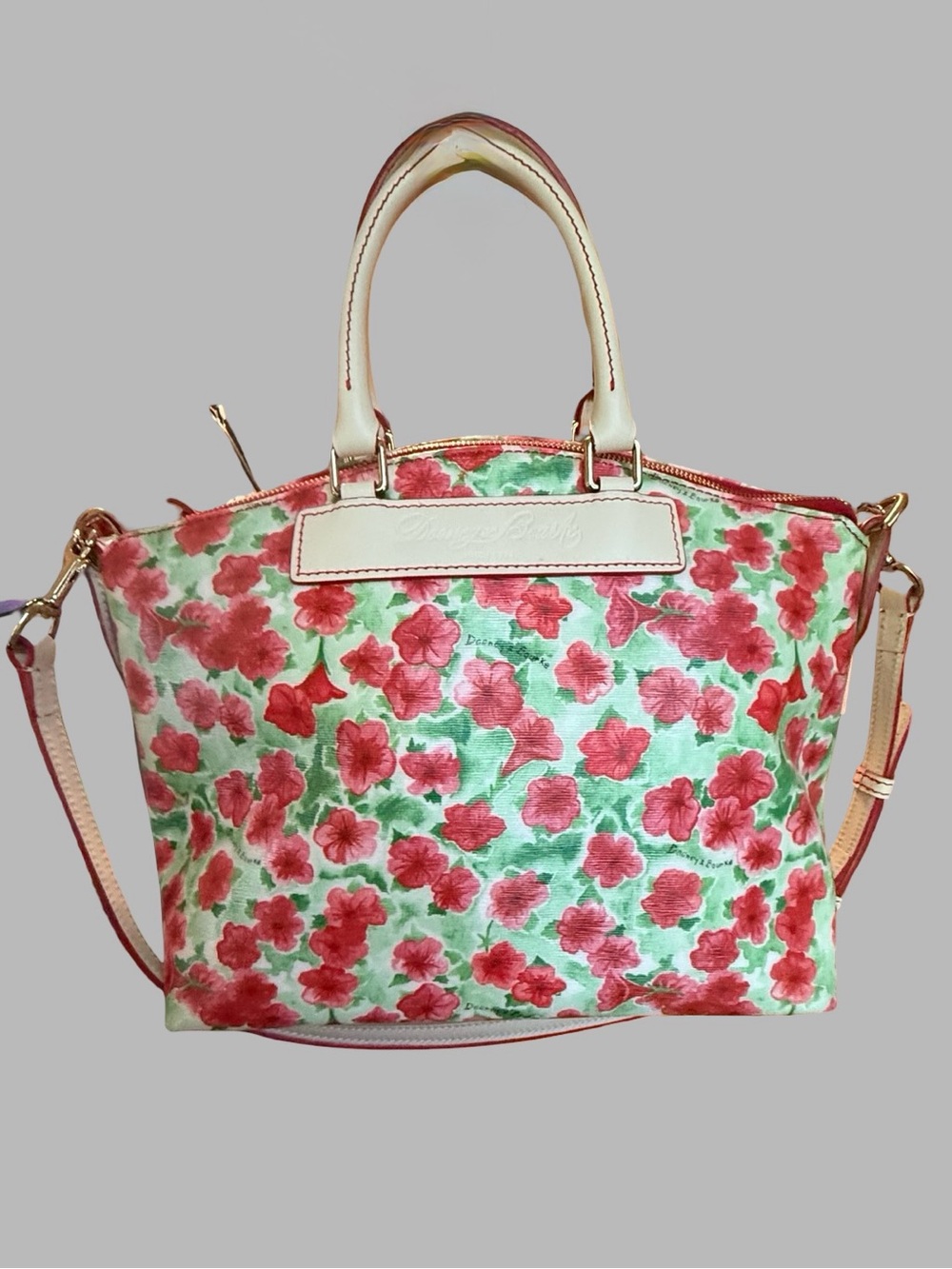 Rare Dooney and Bourke Pink & Green Petunia Satchel Handbag